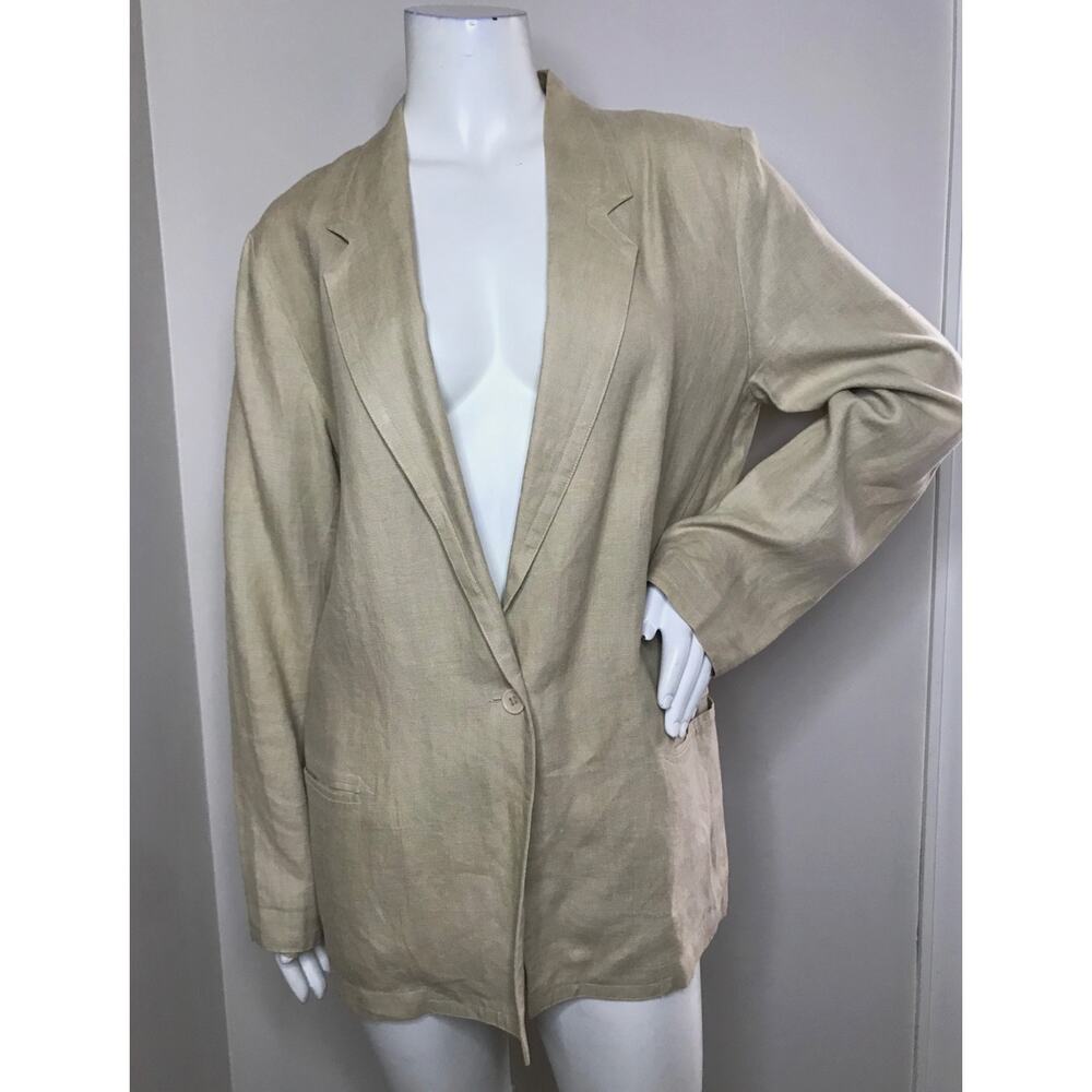 Diane Von Furstenberg Vintage 80s Linen Blazer Womens 14 Beige - Picture 2 of 8